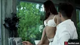 Brunette Teen Girlfriend Teases Boyfriend with Strip