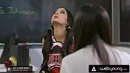 Popular girls Eliza Ibarra and Vanna Bardot bang Asian nerd on teacher’s desk