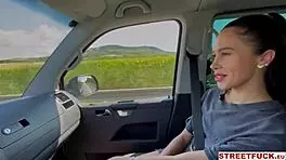 Hot hitchhiking pornstar Alyssa Bounty thanks driver with squirting