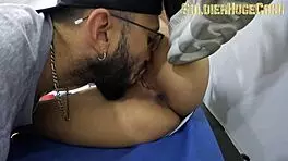 teen 18+ patient masturbates in doctors office gets ass licked and cock in mouth