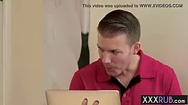 petite teen in lingerie massages husband's ass passionately