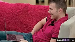 petite teen in lingerie massages husband's ass passionately