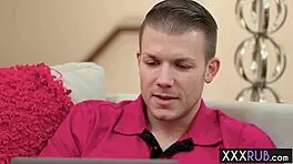 petite teen in lingerie massages husband's ass passionately