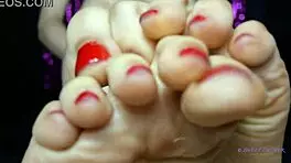 Look at my sweaty small feet with red polish in sensual female domination!