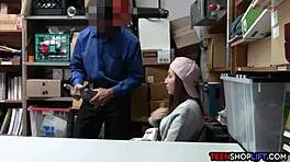 security guard catches tiny teen stealing and gives blowjob in store 😲