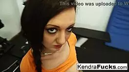 Beautiful brunette spinner sucks hard cock cumshot