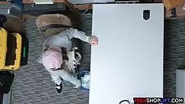 security guard catches tiny teen stealing and gives blowjob in store 😲