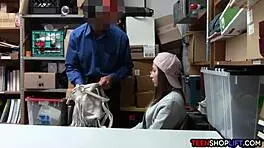 security guard catches tiny teen stealing and gives blowjob in store 😲
