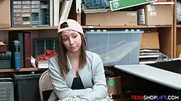 security guard catches tiny teen stealing and gives blowjob in store 😲