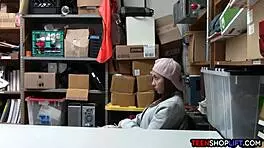 security guard catches tiny teen stealing and gives blowjob in store 😲