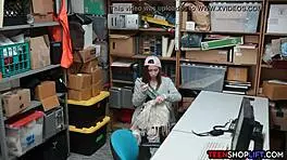 security guard catches tiny teen stealing and gives blowjob in store 😲