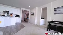 Horny petite 18+ brunette stepsister licks and deepthroats her stepbro's monster cock before he fucks her small tits pussy