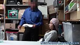 teen thief got caught on hidden cam and ended up tugging for a sticky cum facial.