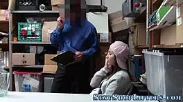 teen thief got caught on hidden cam and ended up tugging for a sticky cum facial.