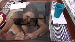 Yo, watch this petite blonde teen strip and suck her stepbro's banana hard!