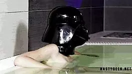 Horny Darth Vader Cosplays And Squirts On Wonder Woman's Face At Party