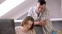 Excited Old Man Penetrates Young 18+ Gf With Big Tits On Desk