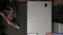 Busty brunette shoplifter gets caught and fucked by store security in reality