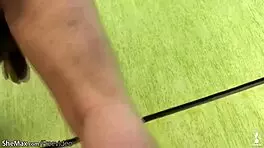 Shemale compares her dick to banana