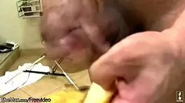 Shemale compares her dick to banana