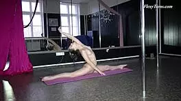 hey, watch this russian black-haired gymnast stumble through amateur moves.