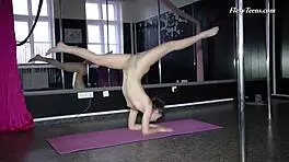 hey, watch this russian black-haired gymnast stumble through amateur moves.