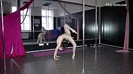 hey, watch this russian black-haired gymnast stumble through amateur moves.