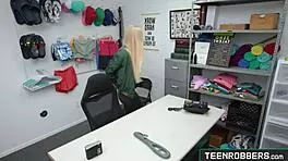 Shoplifter Emma Starletto forced by pervy guard into rough teen sex