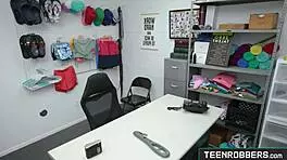 Shoplifter Emma Starletto forced by pervy guard into rough teen sex