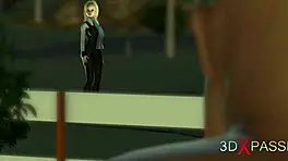 a sexy young 18+ blonde gets slammed hard by a fire demon in a wild dungeon scene.