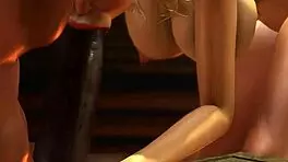 a sexy young 18+ blonde gets slammed hard by a fire demon in a wild dungeon scene.