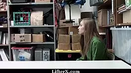 cute blonde shoplifter gets punished with hard fucking by the cop in the store