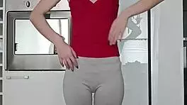 Damn! Check this petite brunette's narrow ass in leggings at the gym! Can you handle her small 18+ tits?