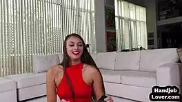 Pornstar babe gives handjob and talks dirty