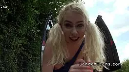 Busty blonde teen 18+, wanna bang a stranger outdoors in POV?