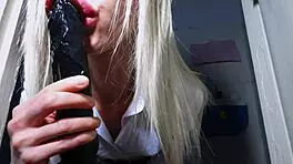 Young Girl Explores Big Toy in Bathroom