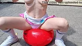 Horny Stepsister Riding Fitness Ball with Intense Double Action