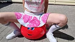 Horny Stepsister Riding Fitness Ball with Intense Double Action