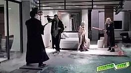 dark side teens climb on bed and ride light sabers