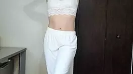 Wife in lingerie teases with toys, getting her ass wet and close-up fucked.