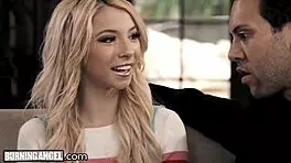 Babysitter Kenzie Reeves joins tattooed couple for wild hairless pussy play