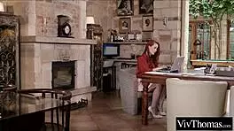 Gorgeous lesbian licks boss's pussy in office