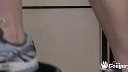 This 18yo amateur teases her hairy pussy. She plays inside sweaty panties after workout.