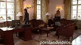 This skinny brunette teen gets fucked hard in the office