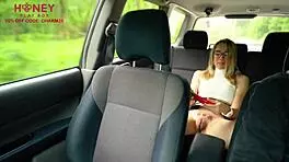 Hey, wanna watch this crazy sexy blonde play with a vibrator in a taxi ride?