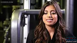 Sexy black teen 18+ strips and rips clothes during intense gym workout.