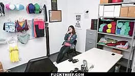 Brunette teen creampied by security officer in office burglary