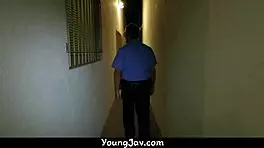 ninja babe ties guard and rides his cock