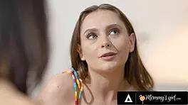 Horny Brunette Teen 18+ Teaches Her Hot Stepmom Amazing Cunnilingus Skills