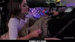 stepbrother fucks gamer stepsister in cowgirl and doggystyle.